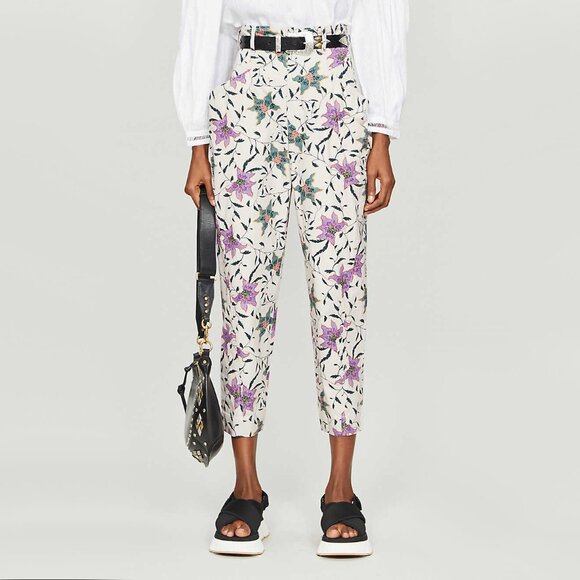 Isabel Marant Pants - Isabel Marant "Gubaia" floral-print cropped tapered cotton trousers, size 36